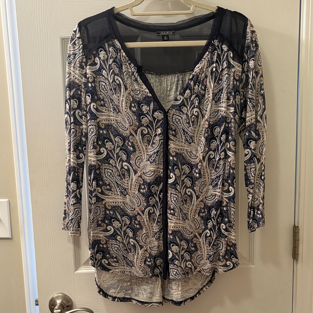 Lucky Brand Black and Cream Paisley Blouse